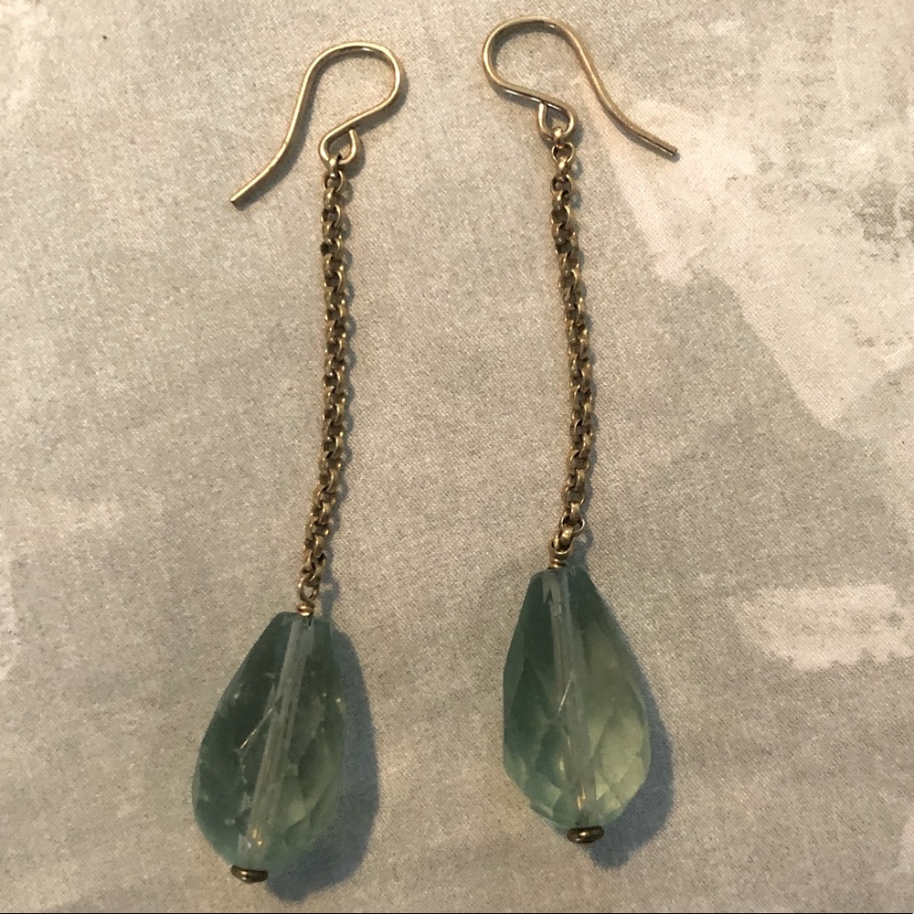Goldtone drop earrings with green stones